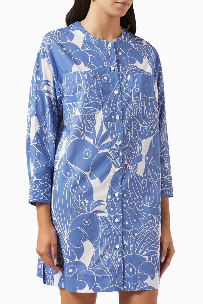 

Ricardo Perroquet Short Tunic Dress in Cotton, Blue