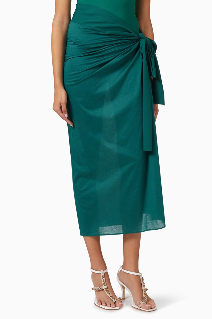 

Péplum Midi Sarong Skirt in Cotton, Green
