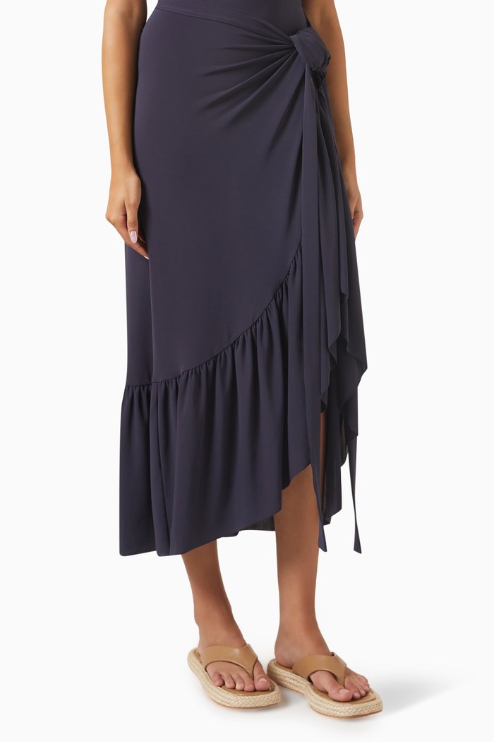 

Julia Ruffled Sarong Skirt in Stretch-jersey, Blue