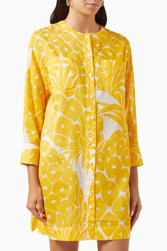 

Ricardo Ananas Short Tunic Dress in Cotton, Yellow