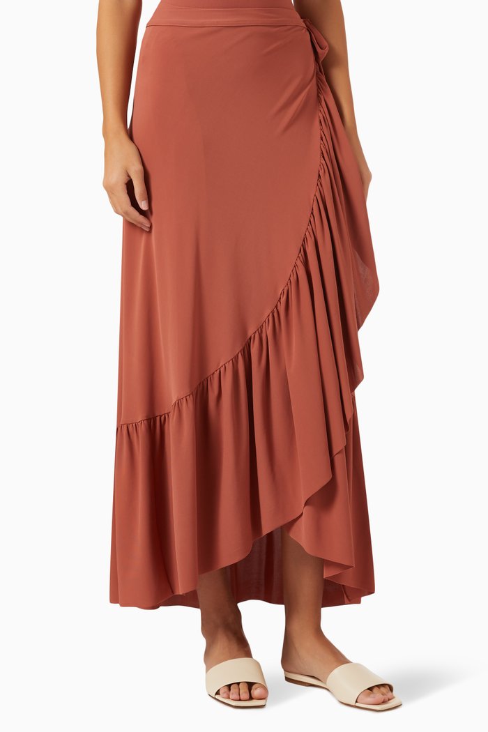 

Julia Ruffled Sarong Skirt in Stretch-jersey, Brown