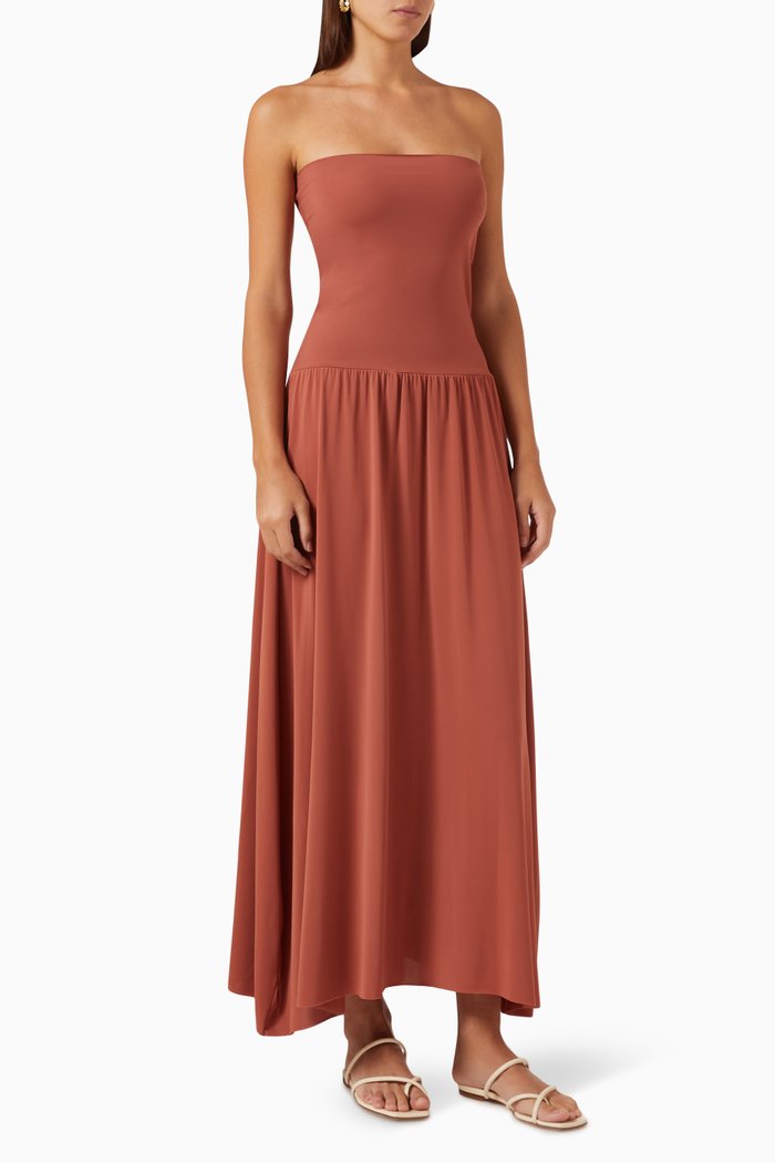 

Oda Convertible Strapless Maxi Dress in Stretch-jersey, Brown