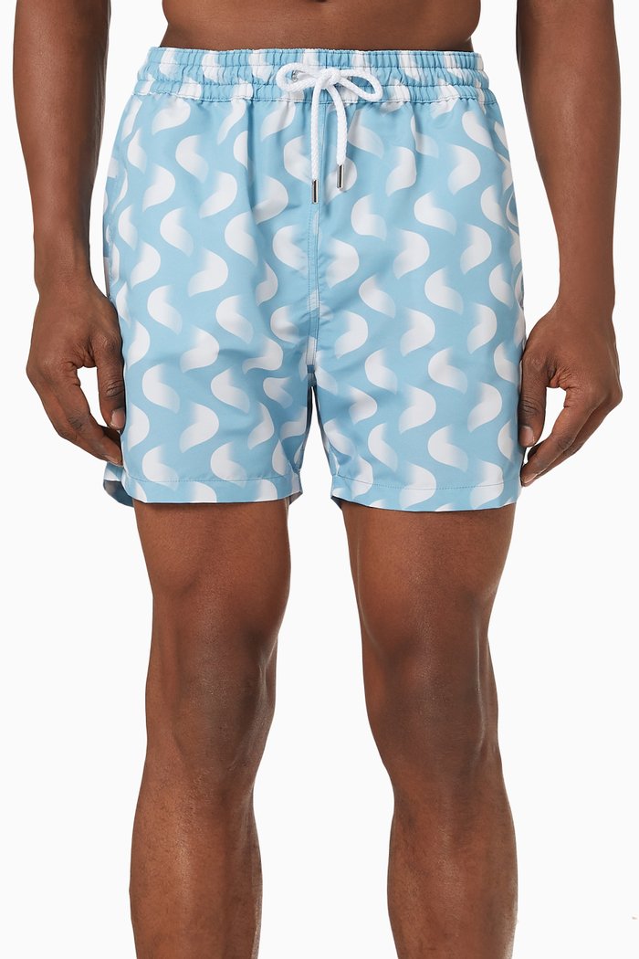 Copacabana Print Sport Swim Shorts in Nylon, Blue