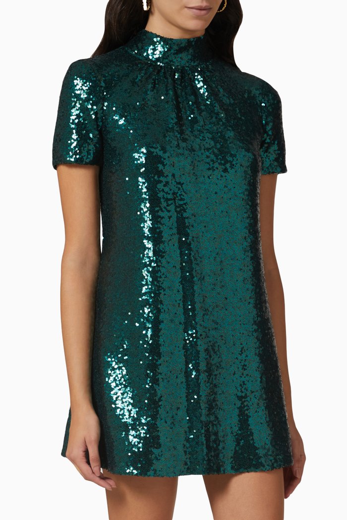 

Ilana Mini Dress in Sequinned Crepe, Green