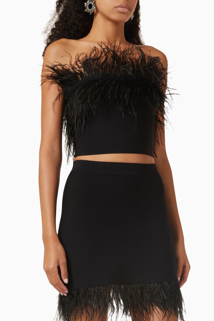 

Nellie Feather-trim Top in Knit, Black