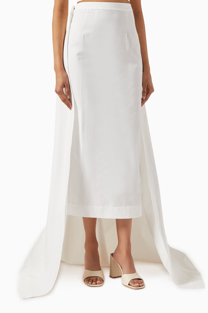 

Prunella Detachable Cape Midi Skirt in Crepe, White