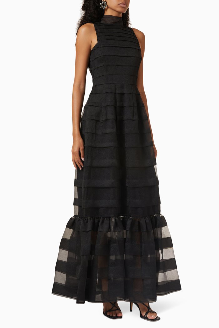 

Spiral Maxi Dress in Organza, Black