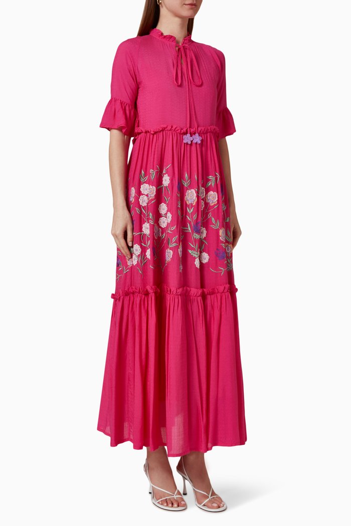 

Embroidered Midi Dress in Cotton Blend, Pink