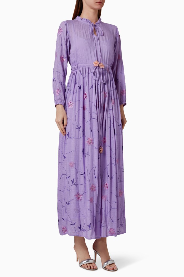 

Embroidered Midi Dress in Cotton Blend, Purple