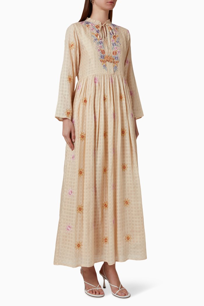 

Embroidered Maxi Dress in Cotton Blend, Neutral