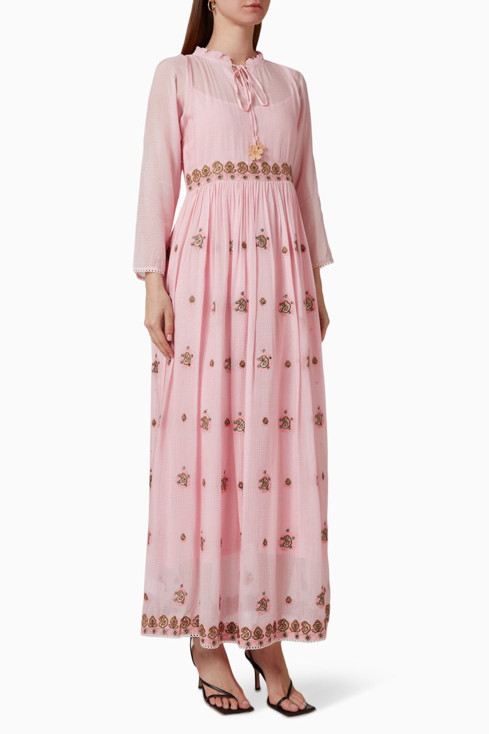 

Embroidered Midi Dress in Cotton Blend, Pink