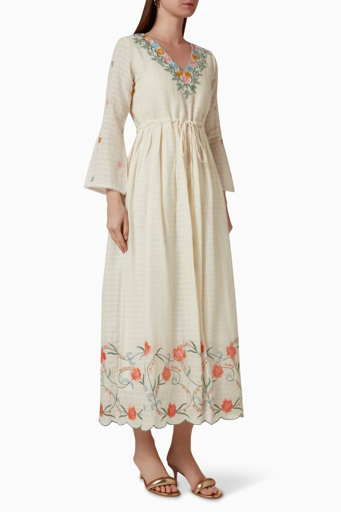 

Embroidered Midi Dress in Cotton Blend, White