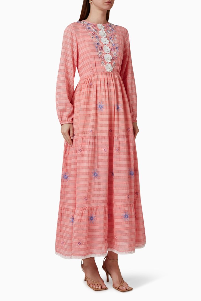 Embroidered Midi Dress in Cotton Blend, Pink