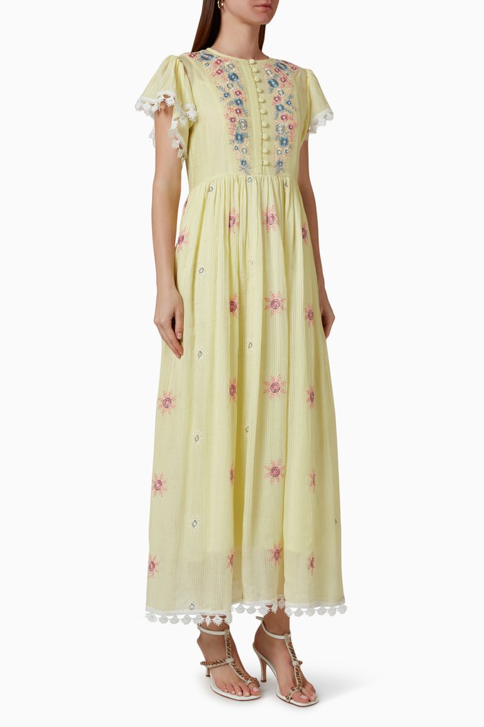 

Embroidered Lace Midi Dress, Yellow
