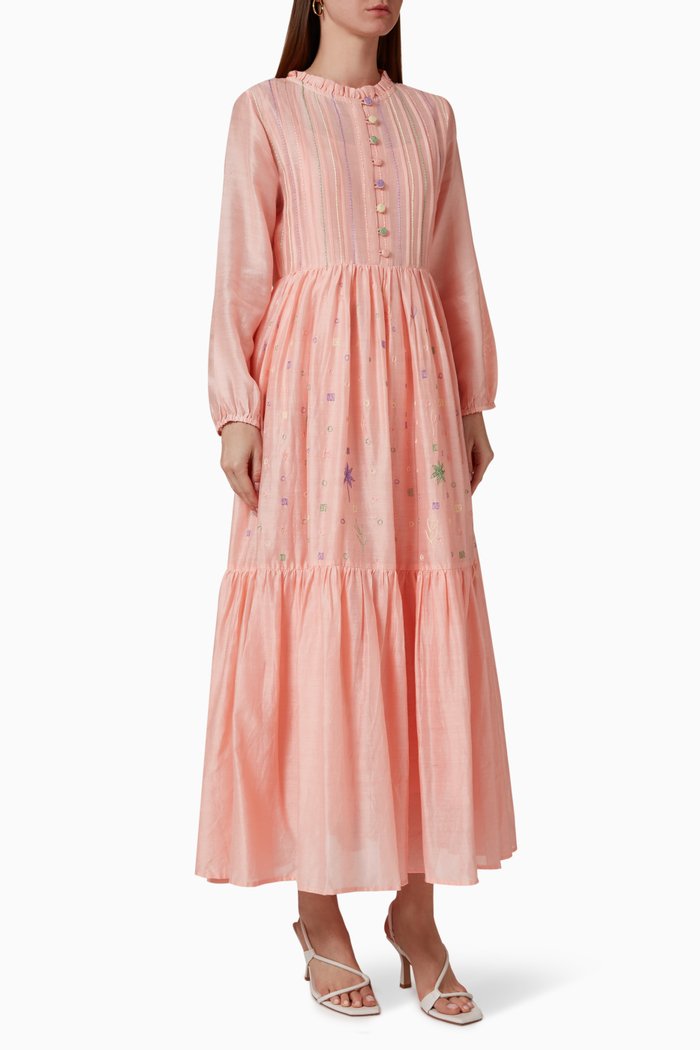 

Embroidered Midi Dress in Cotton Blend, Pink