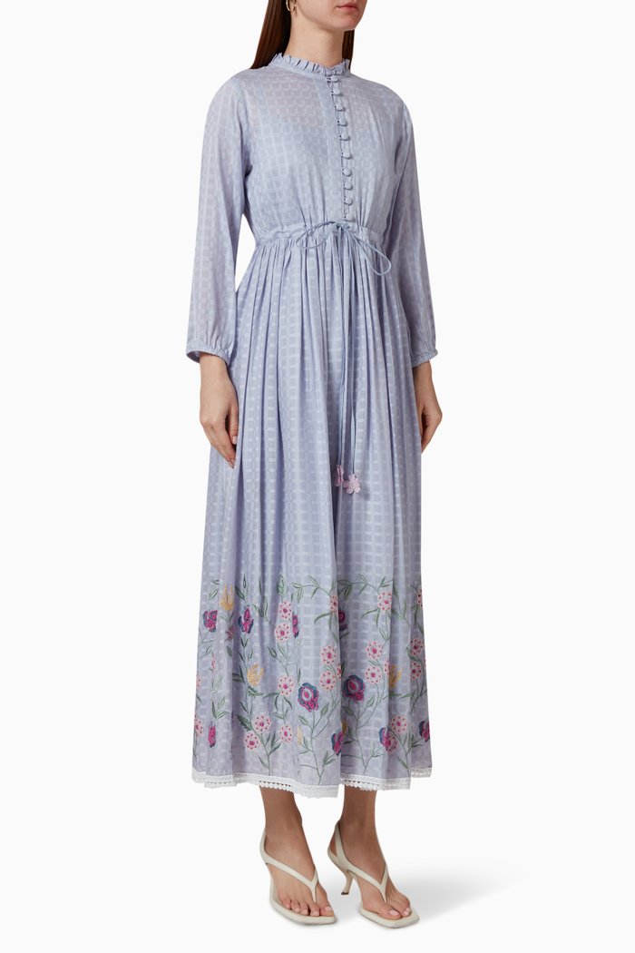 

Embroidered Midi Dress in Cotton Blend, Blue