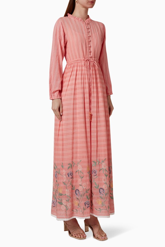

Embroidered Midi Dress in Cotton Blend, Pink