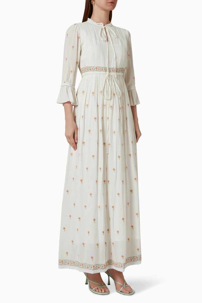 

Embroidered Maxi Dress in Cotton Blend, White