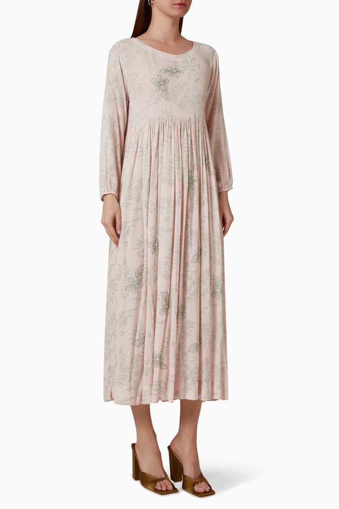

Floral Midi Dress in Cotton Blend, Pink