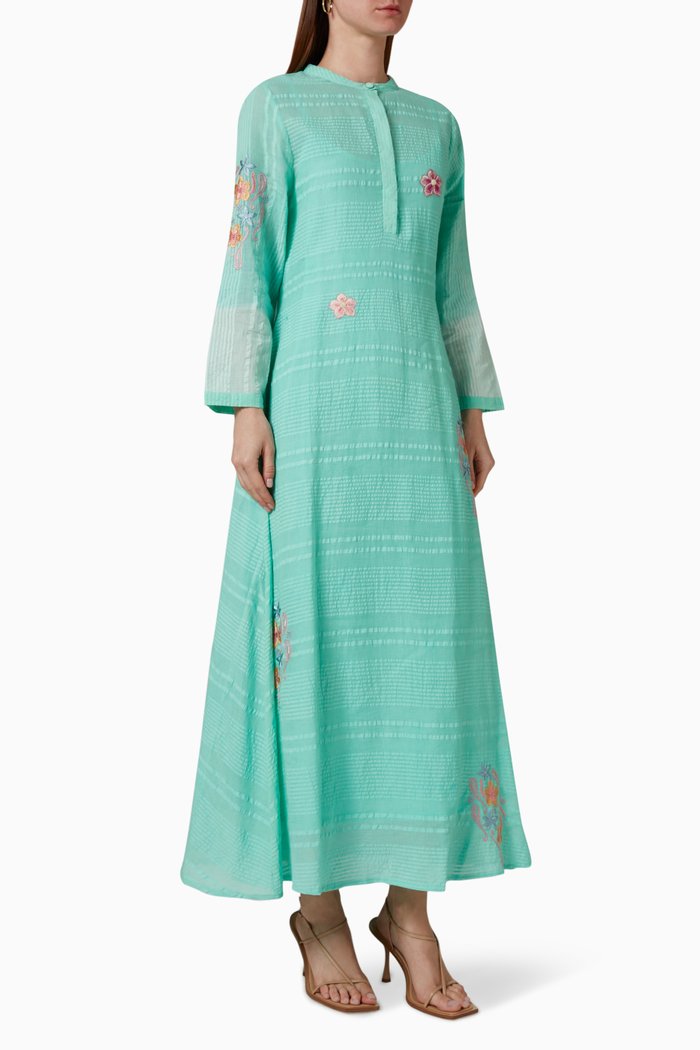 

Embroidered Midi Dress in Cotton Blend, Green