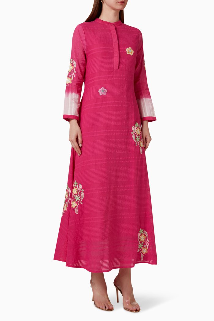 

Embroidered Dress in Cotton Blend, Pink