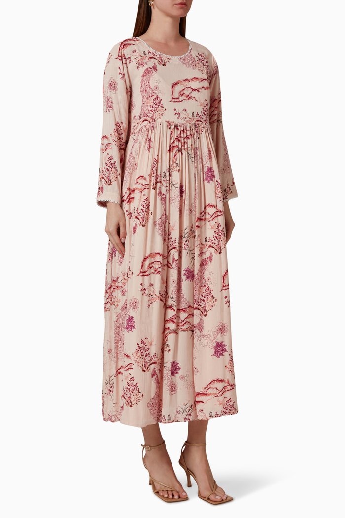 

Printed Midi Dress in Cotton Blend, Neutral