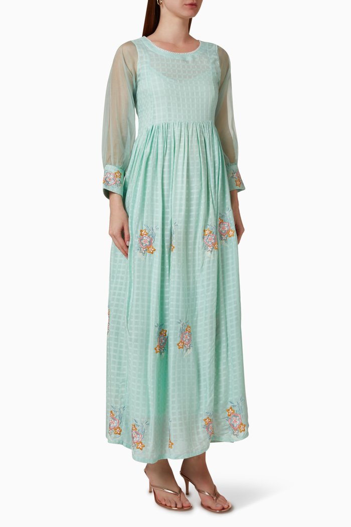 

Embroidered Midi Dress in Cotton Blend, Green