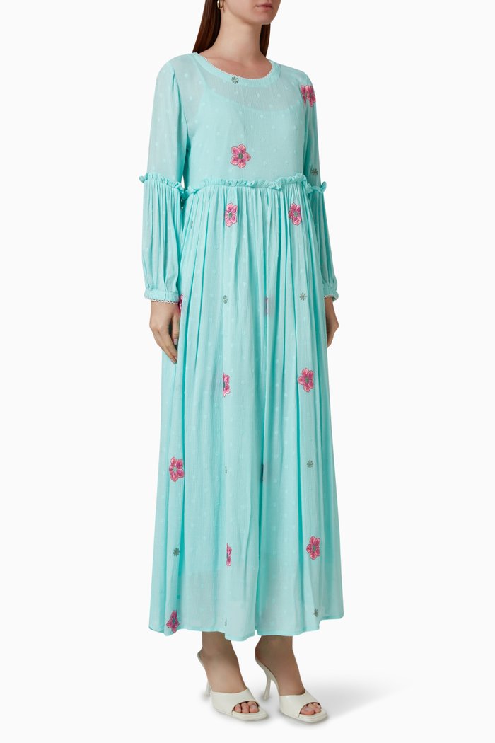 

Embroidered Midi Dress in Cotton Blend, Green