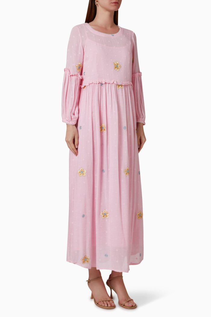 

Embroidered Midi Dress in Cotton Blend, Pink