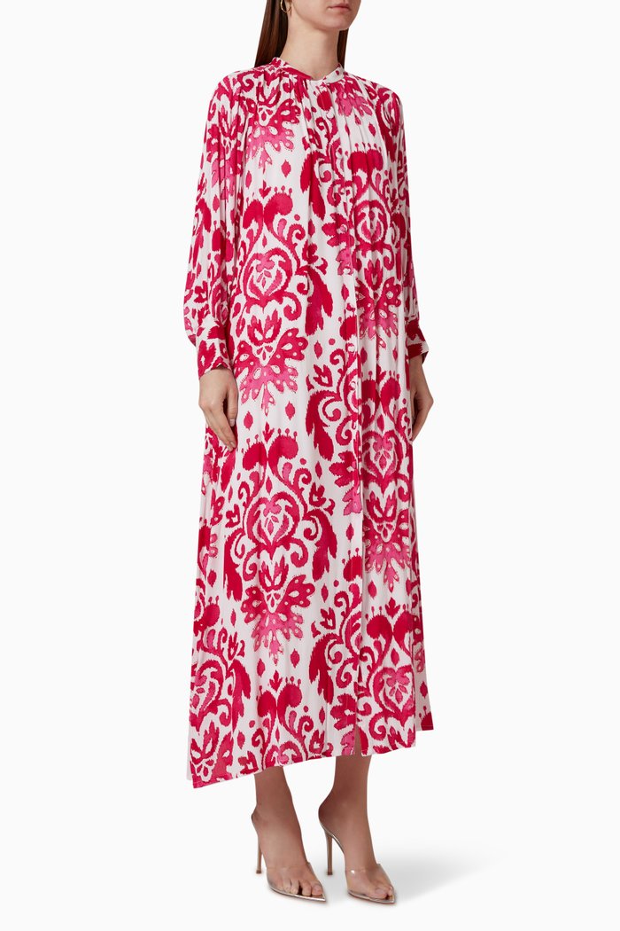 

Printed Midi Dress in Cotton Blend, Pink