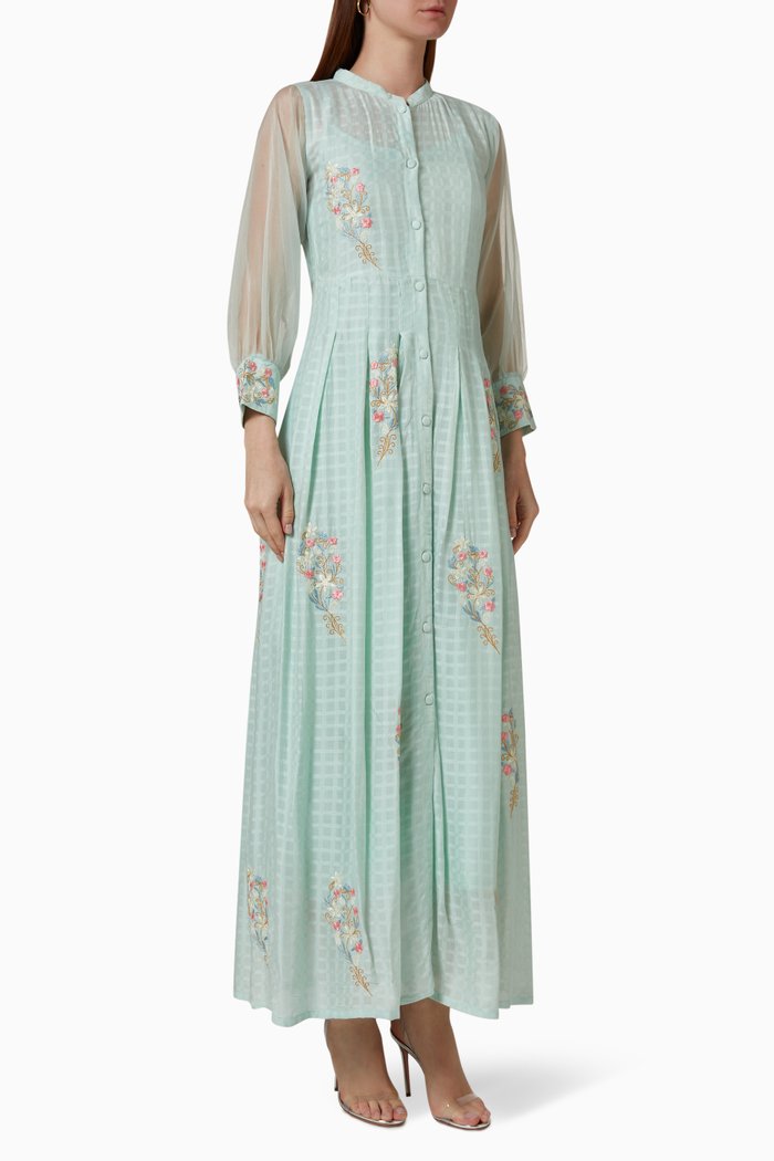 

Embroidered Maxi Dress in Cotton Blend, Green