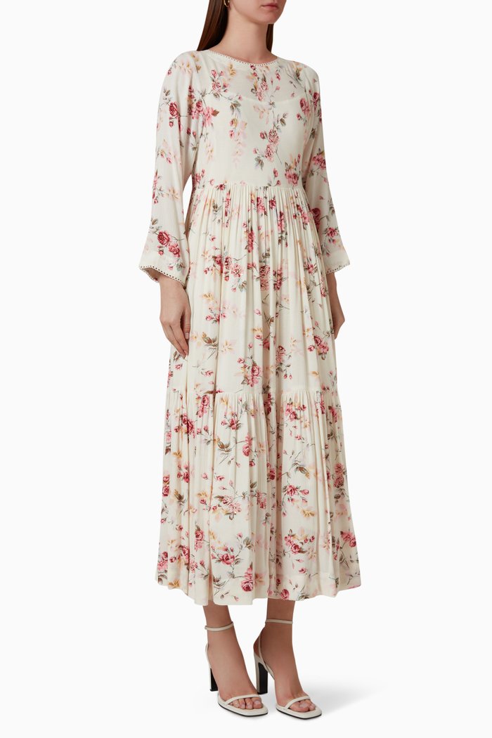 

Floral Midi Dress in Cotton Blend, Pink