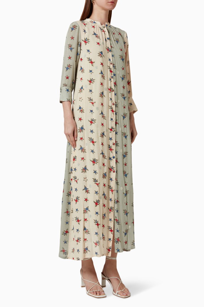 

Floral Midi Dress in Cotton Blend, Neutral