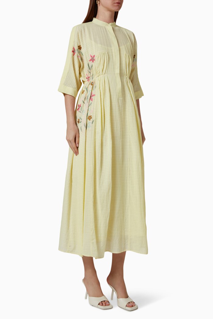

Embroidered Midi Dress in Cotton Blend, Yellow