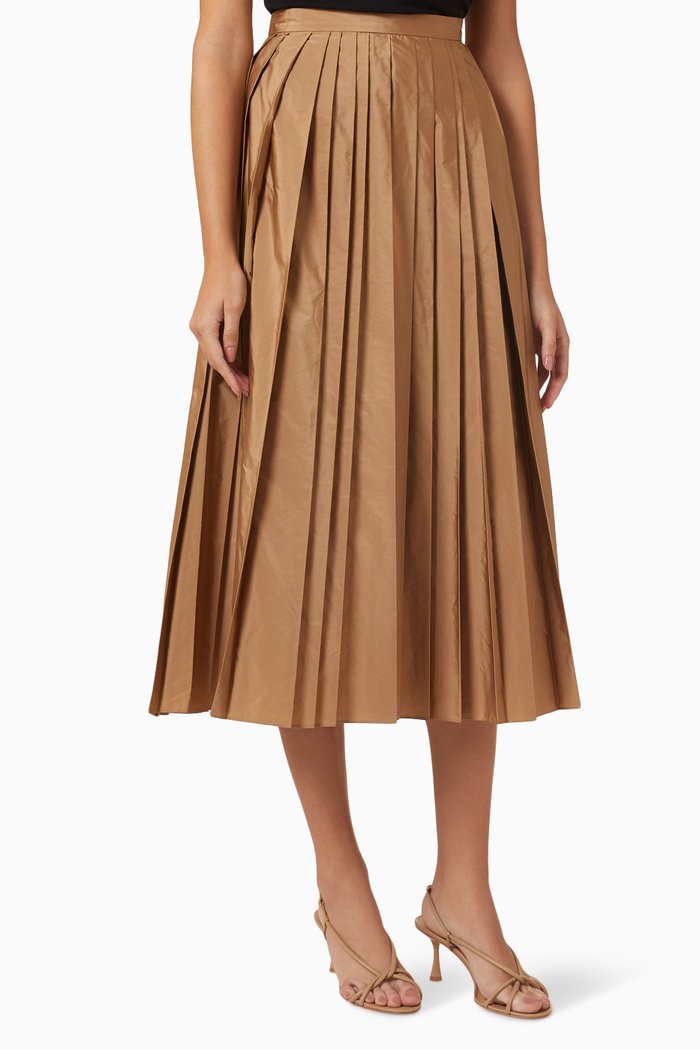

Afro Pleated Midi Skirt in Taffeta, Brown