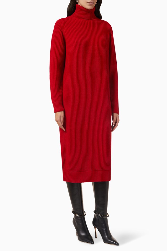 

Riviera Midi Sweater Dress in Wool-knit, Red