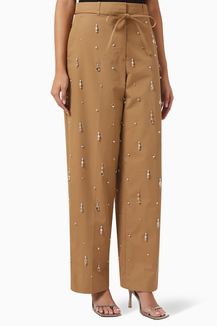 

Drip-embellished Wide-leg Pants in Cotton-blend, Neutral