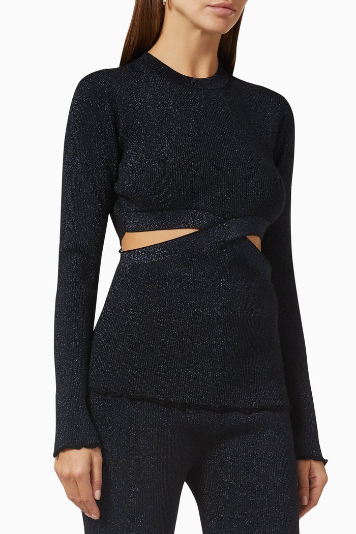 

Crossover Sweater in Marled Lurex, Black