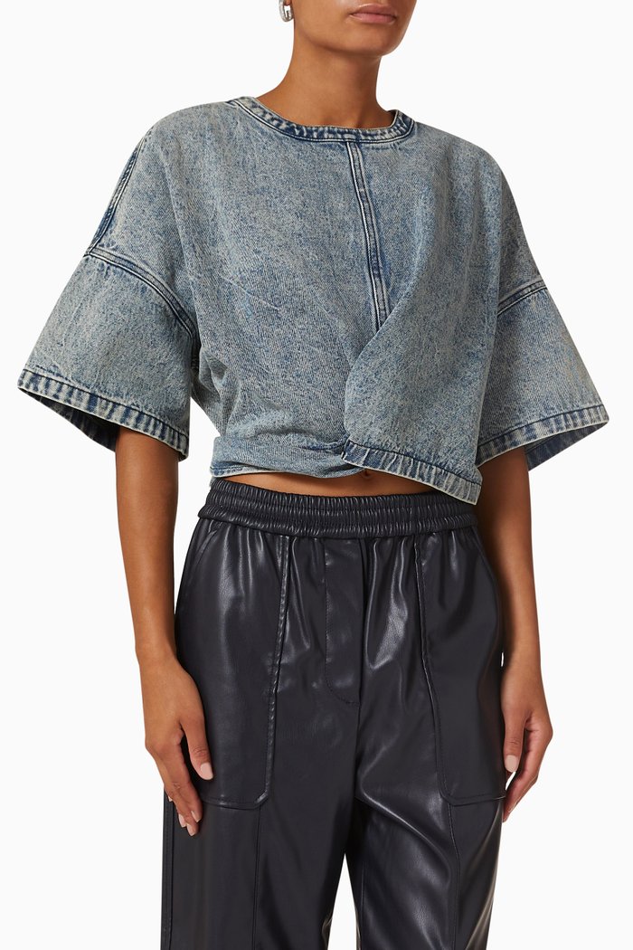 

Overdyed Twisted Tie Back Top in Denim, Blue