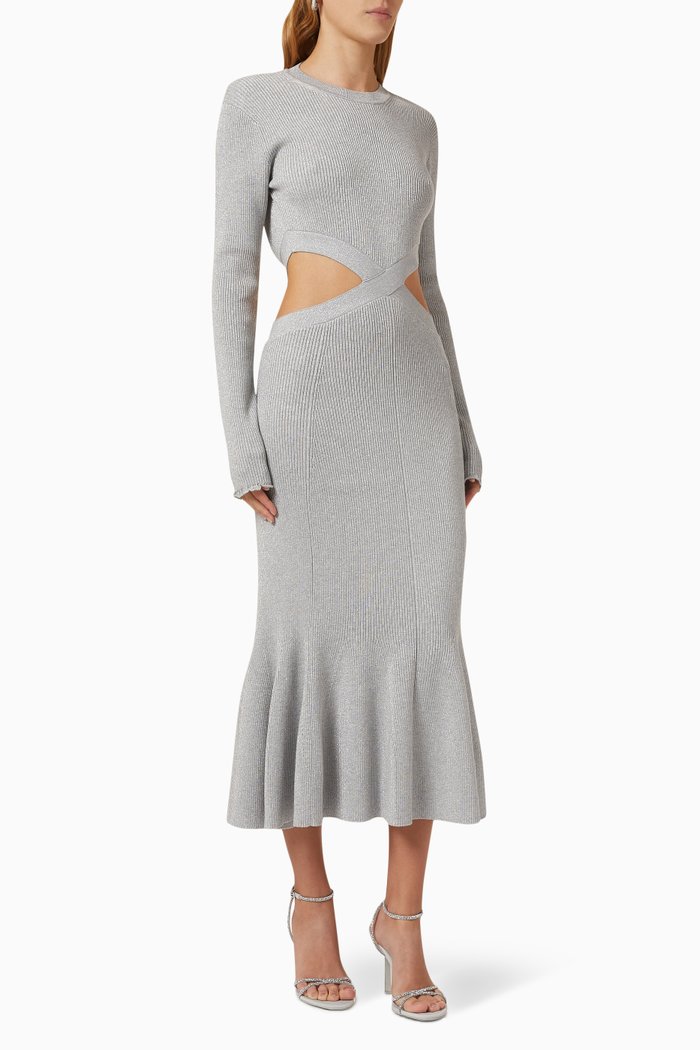 

Godet Crossover Midi Dress in Marled Lurex, Grey