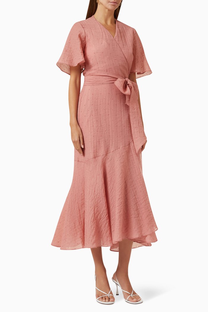 

Wrap Midi Dress in Cotton Blend, Pink