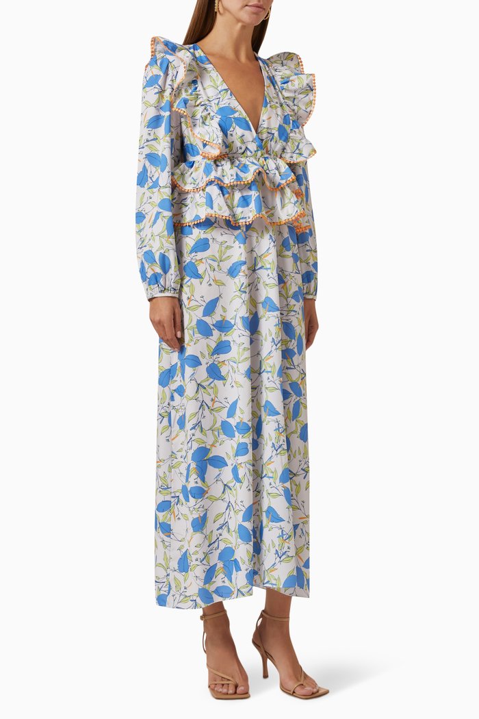 

Floral Maxi Dress in Crepe, Blue