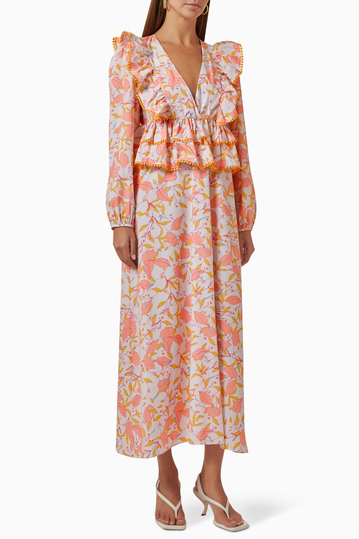 

Floral Maxi Dress in Crepe, Pink