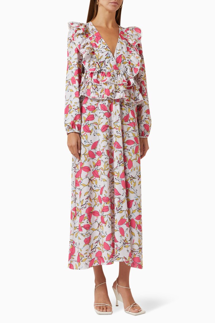 

Floral Maxi Dress in Crepe, Red