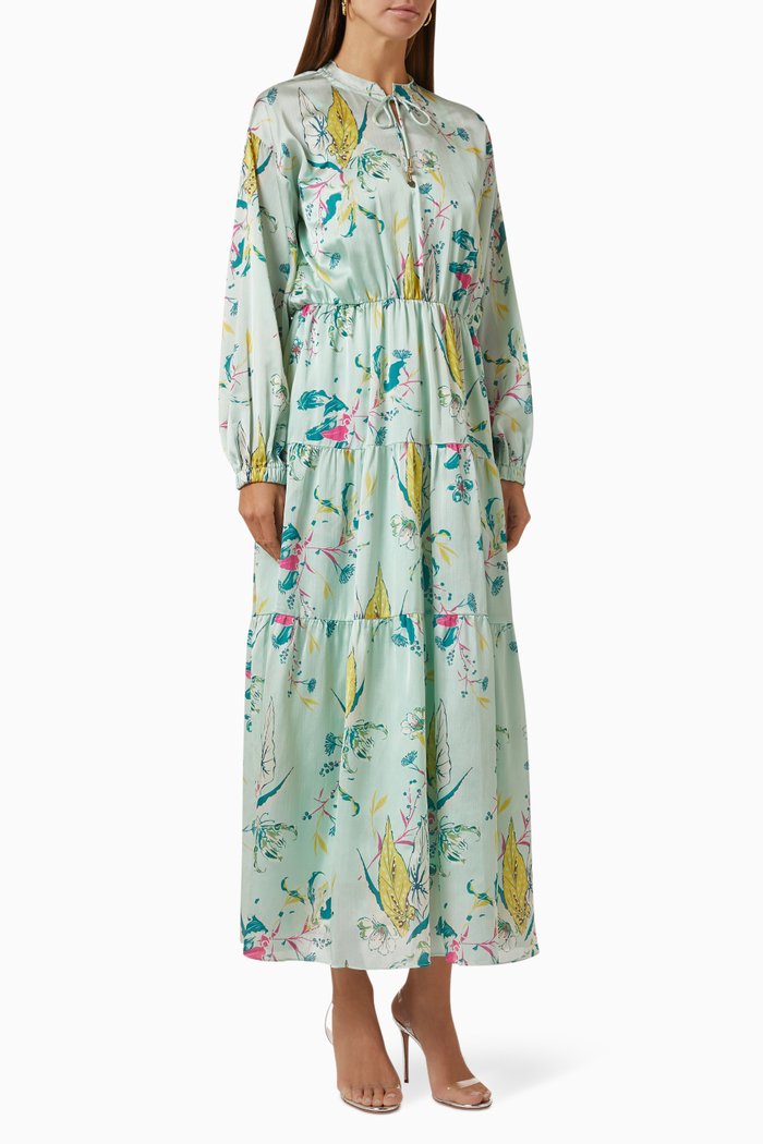 

Floral Maxi Dress in Satin, Green