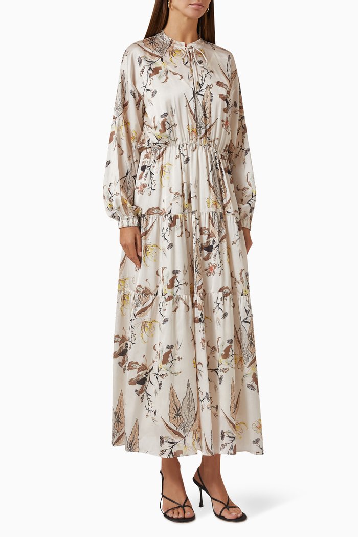 

Floral Maxi Dress in Satin, Neutral