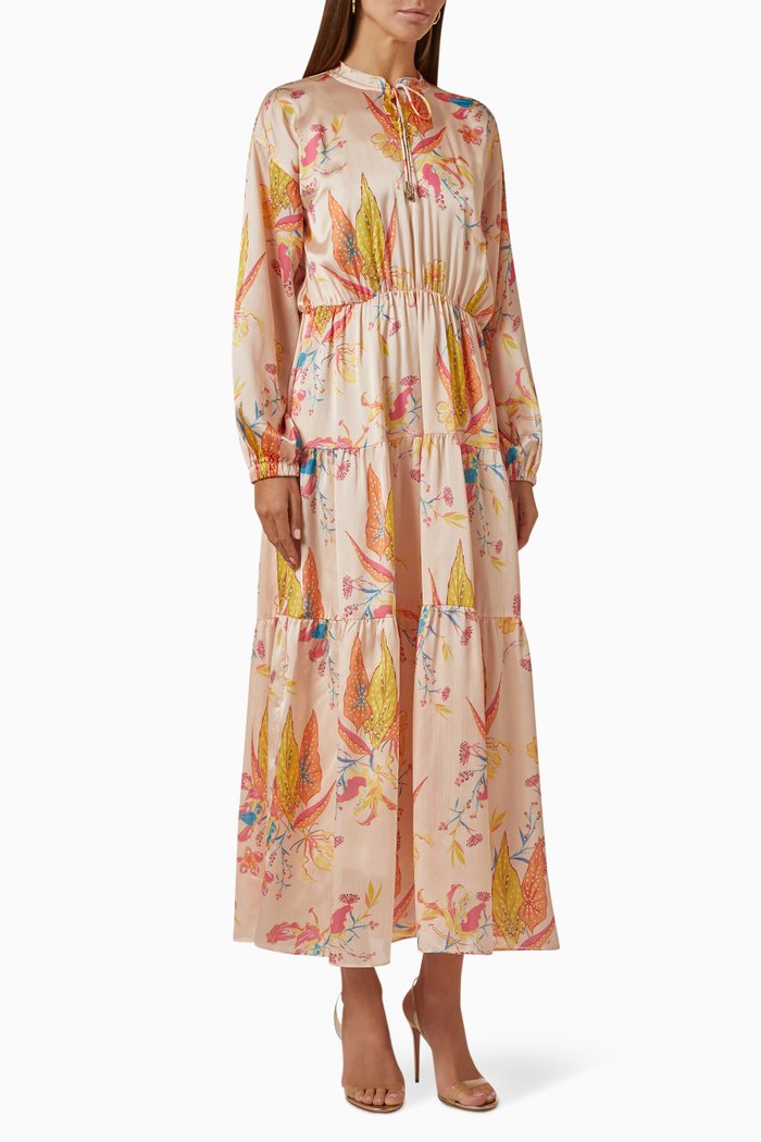 

Floral Maxi Dress in Satin, Pink