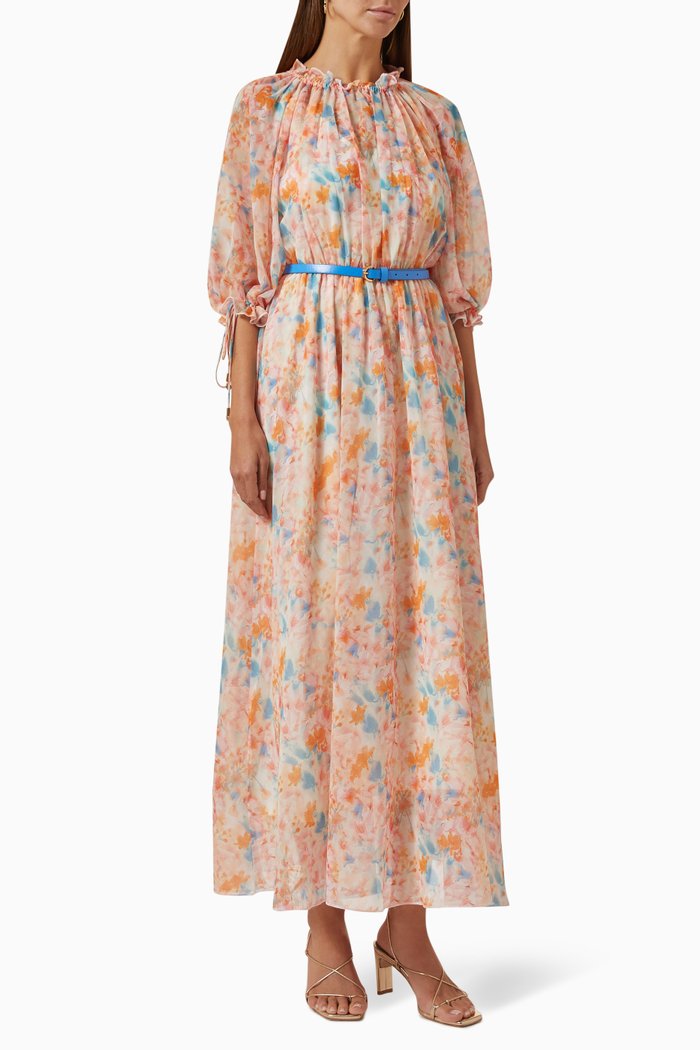 

Floral Maxi Dress in Crepe, Orange