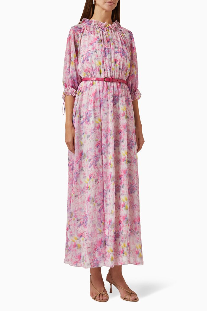 

Floral Maxi Dress in Crepe, Pink