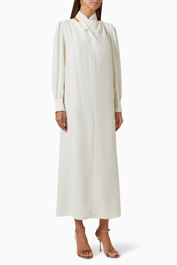

Draped Column Dress in Crepe, White
